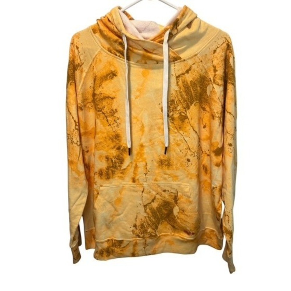 Peace Love World Womens Yellow Tie Dye Crossover Neck Pullover Hoodie L NEW